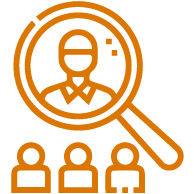 Magnifying glass over a person, with three people below