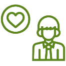 Person with a headset beside a heart