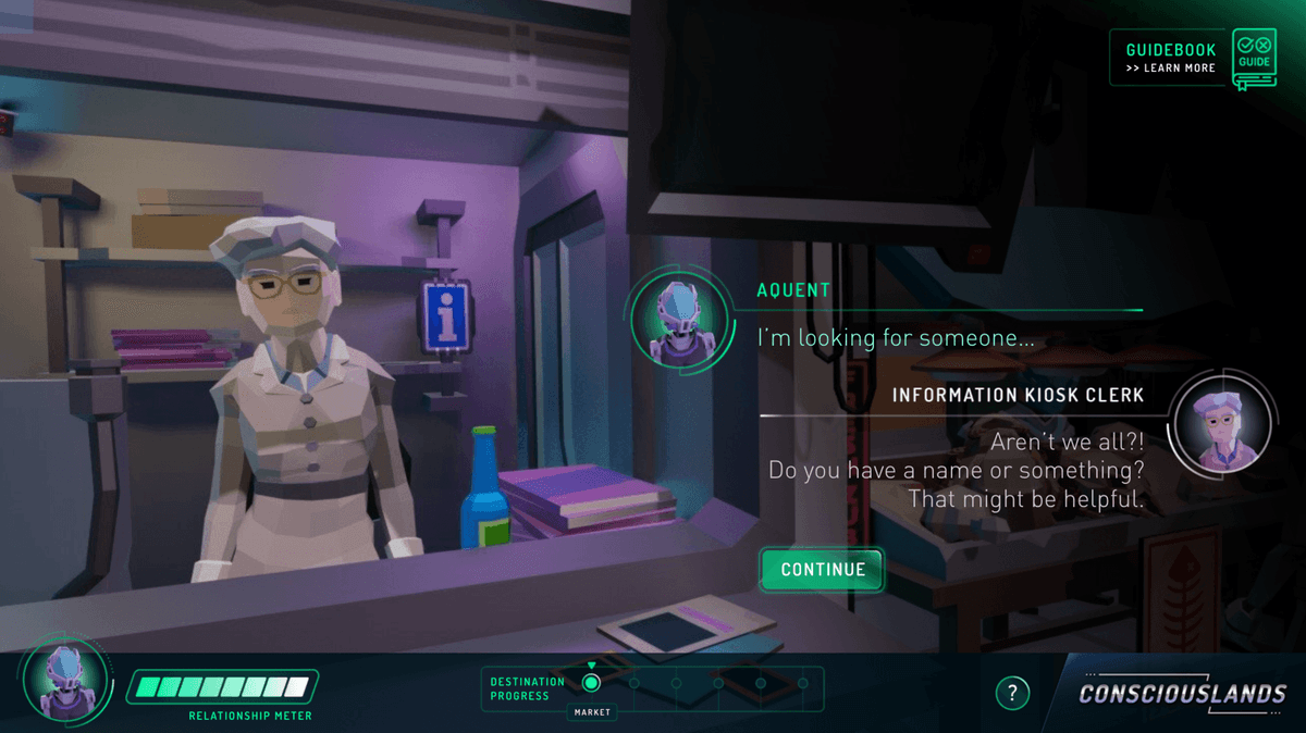 A novel innovation of Consciouslands is this feature of assuming different roles and observing how different types of characters react to you, depending on the role you choose.